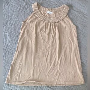 Joseph A. Tan Braided Neckline Sleeveless Blouse Top Viscose Nylon Blend Medium